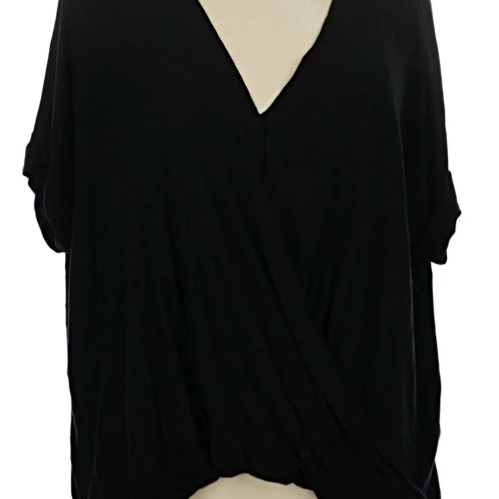 Double Zero Black Draped V-Neck Twist Hem Top